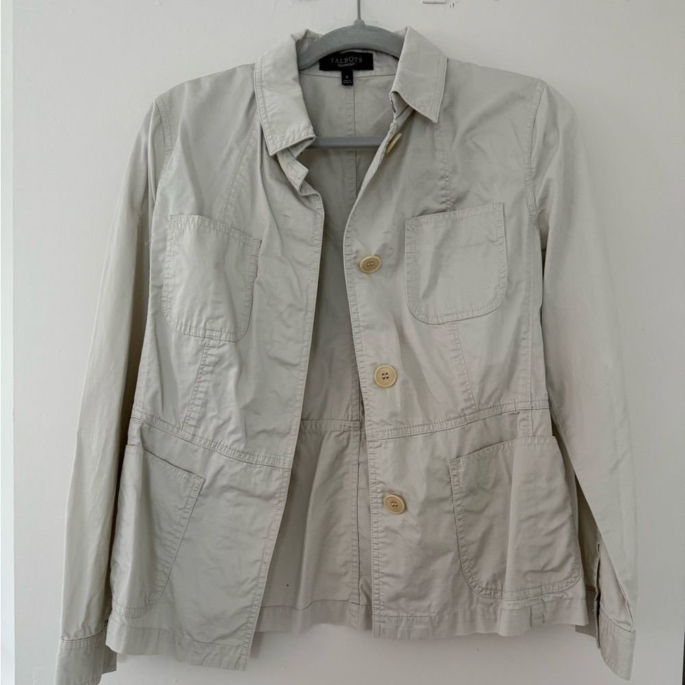 Talbots Tan Utility Jacket Classic Collar Cotton Blend